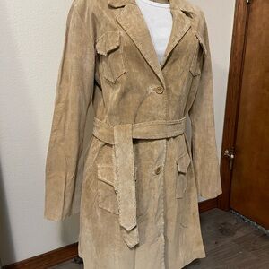 Suzanne Somers Beige Suede Trench Coat